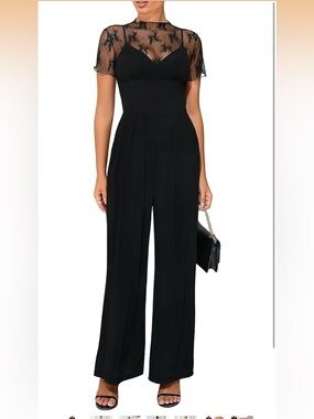 Black Lace-Detail Wide-Leg Jumpsuit new size medium